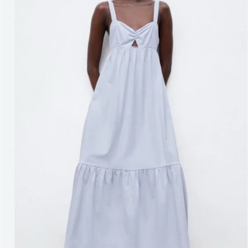 NWT Zara Light Blue Maxi Dress with Keyhole Cutout